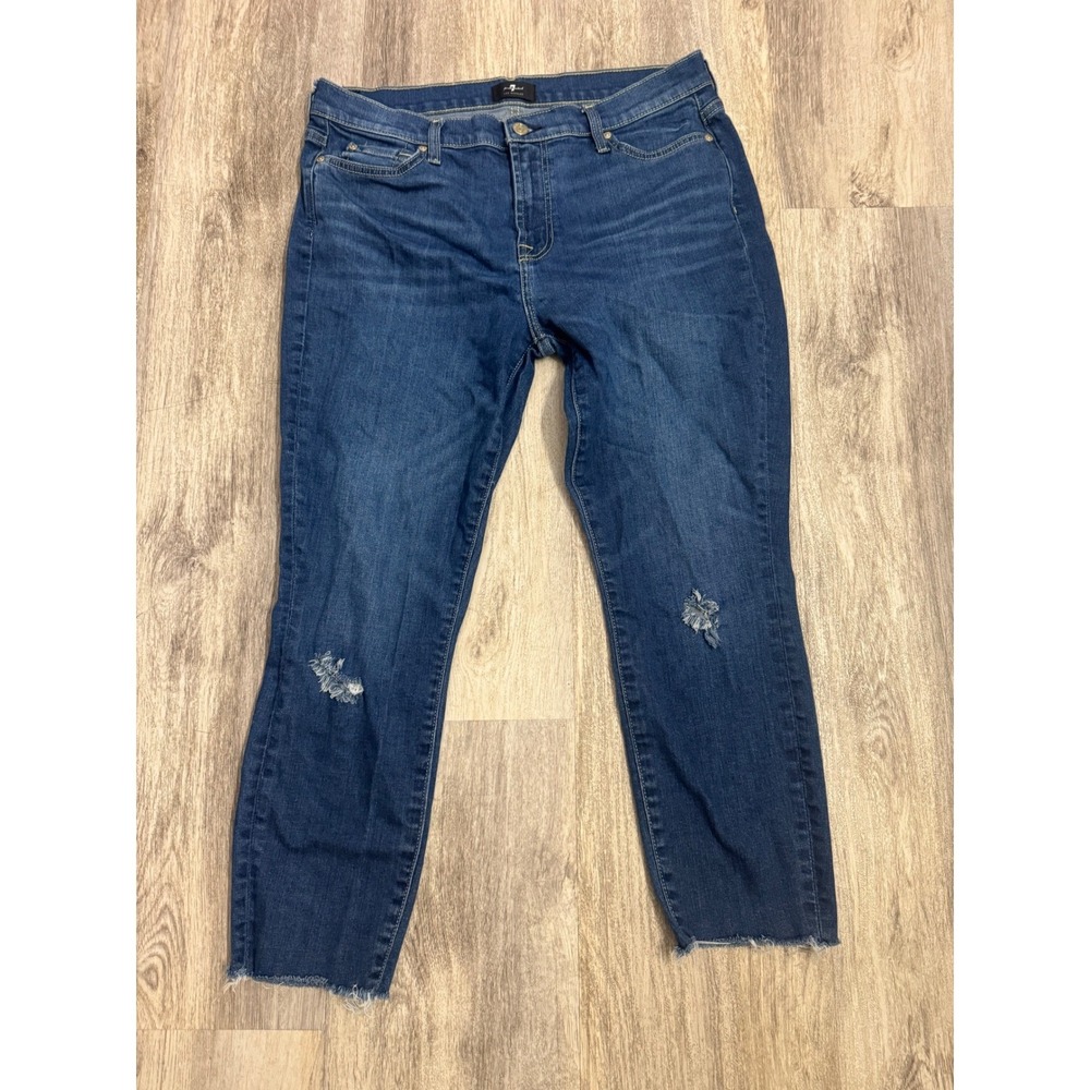 7 For All Mankind‎ Ankle Skinny Jeans Distressed Blue Denim Women's Size 32